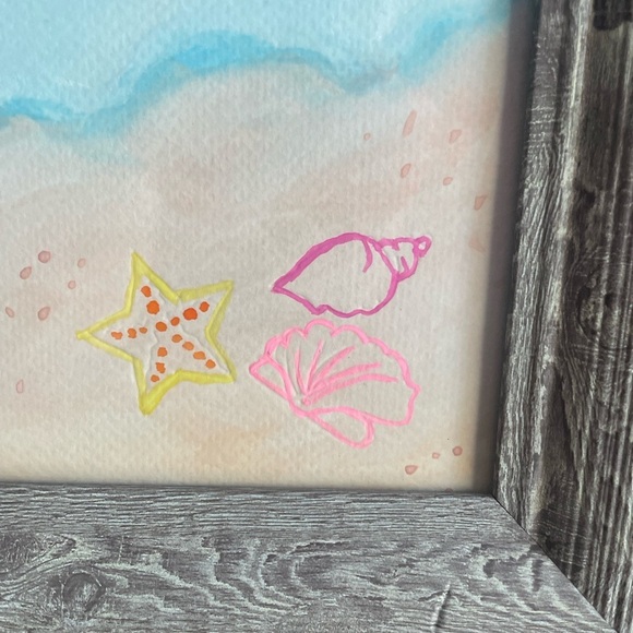 Watercolor Beach Scene Framed Art with Blue and Pink Accents - Picture 2 of 4